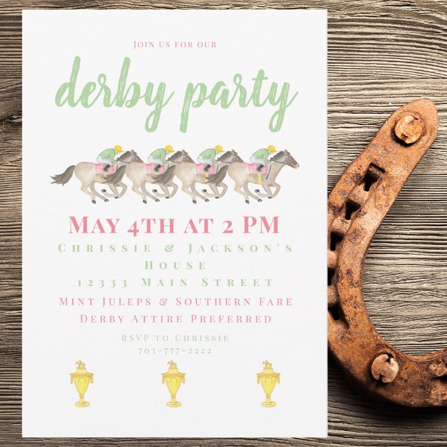Watercolor Derby Party Horse Racing Cups Invitation (Creator Uploaded)