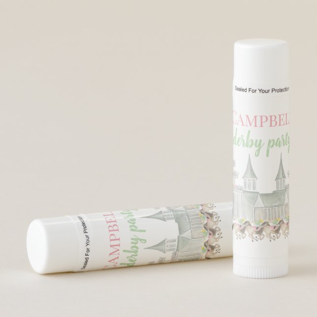 Watercolor Derby Party Horse Racing Script Lip Balm (Front)