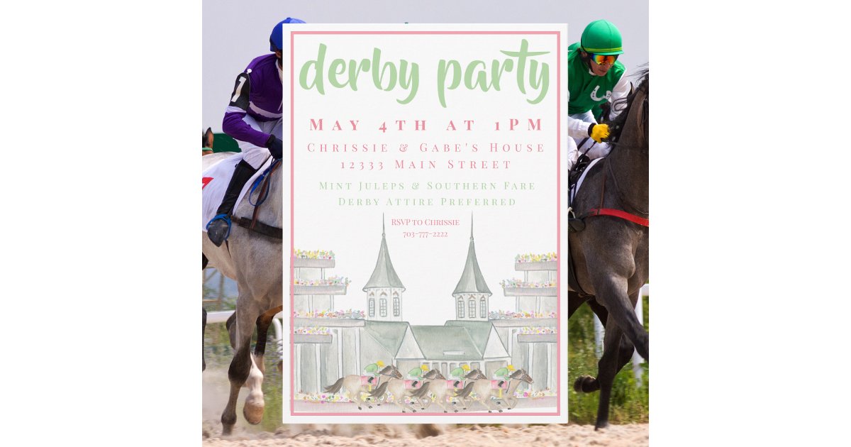 Watercolor Derby Party Iconic Racetrack Elegant Invitation | Zazzle