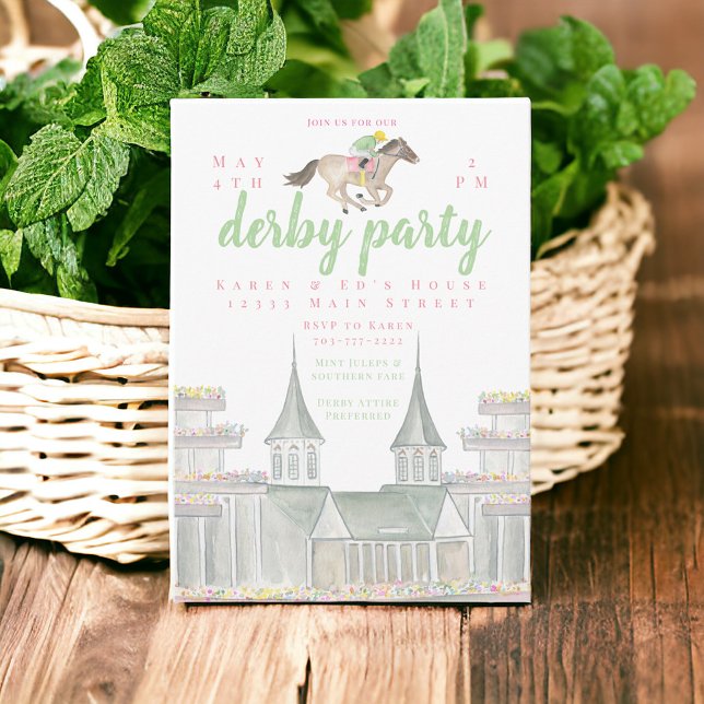 Watercolor Derby Party Jockey Building Elegant  Invitation (Creator Uploaded)
