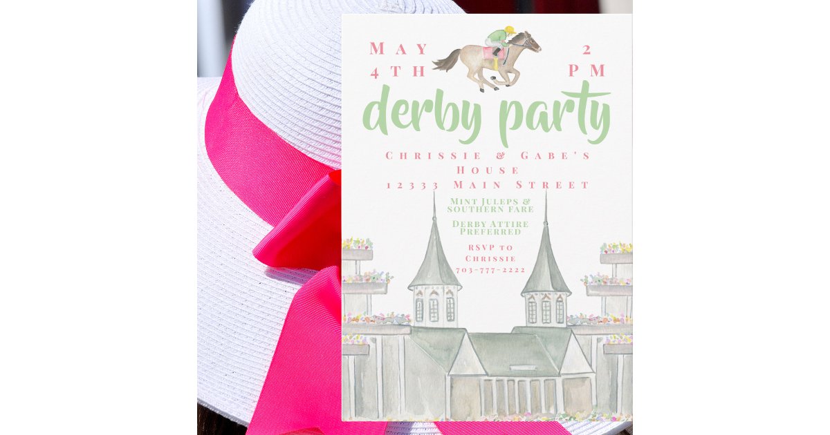 Watercolor Derby Party Jockey Iconic Building Invitation | Zazzle