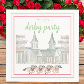 Watercolor Derby Party Jockeys Horse Racing Custom Napkins