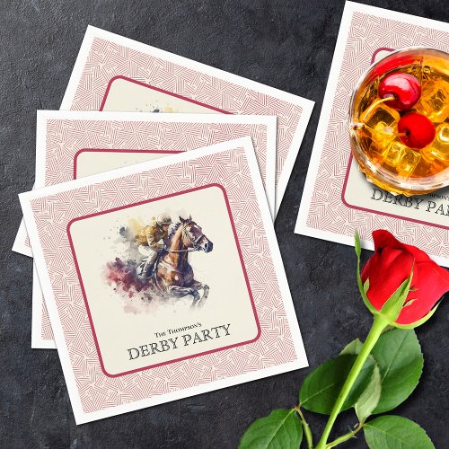 Watercolor Derby Racehorse Red Napkins