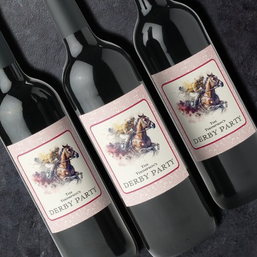 Watercolor Derby Racehorse Red Wine Label