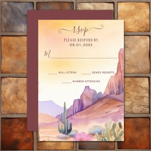 Watercolor Desert and Cactus Southwestern Wedding RSVP Card