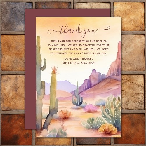 Watercolor Desert and Cactus Southwestern Wedding Thank You Card