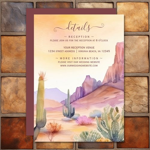 Watercolor Desert and Cactus Wedding Details Enclosure Card