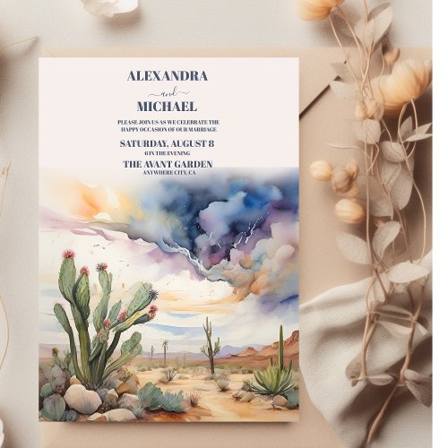 Watercolor Desert and Cactus Wedding Invitation