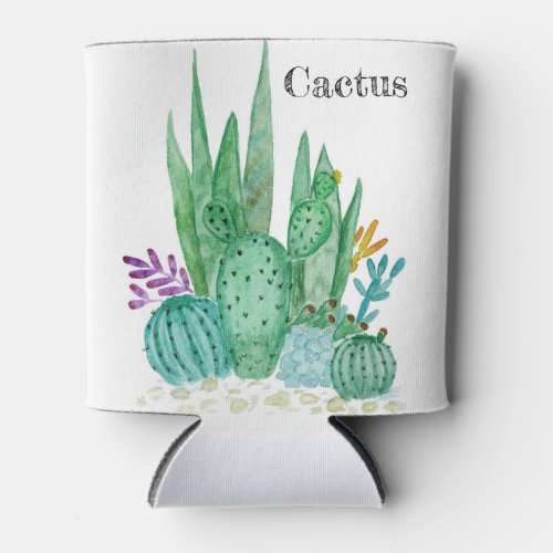Watercolor desert cacti cactuses hand drawn inked can cooler