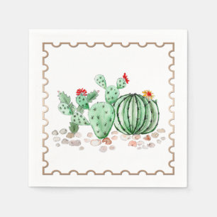 Watercolor desert cacti cactuses hand drawn inked napkins