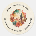 Watercolor Desert Cactus and Mountains Address Classic Round Sticker