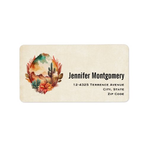 Watercolor Desert Cactus and Mountains Address Label