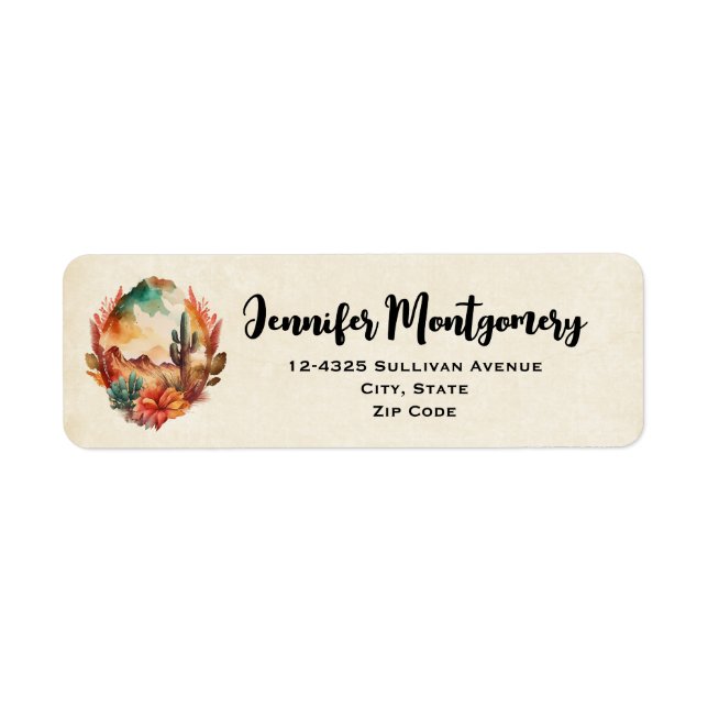 Watercolor Desert Cactus and Mountains Address Label (Front)