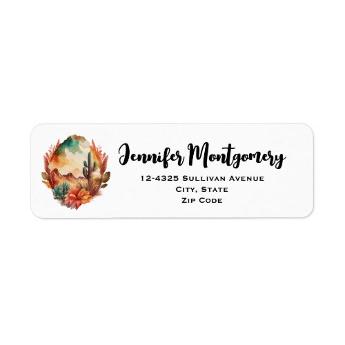 Watercolor Desert Cactus and Mountains Address Label