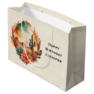 Watercolor Desert Cactus and Mountains Birthday Large Gift Bag
