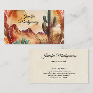 Watercolor Desert Cactus and Mountains Business Card