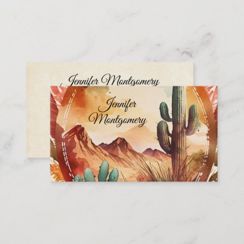 Watercolor Desert Cactus and Mountains Business Card