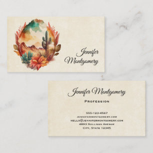 Watercolor Desert Cactus and Mountains Business Card