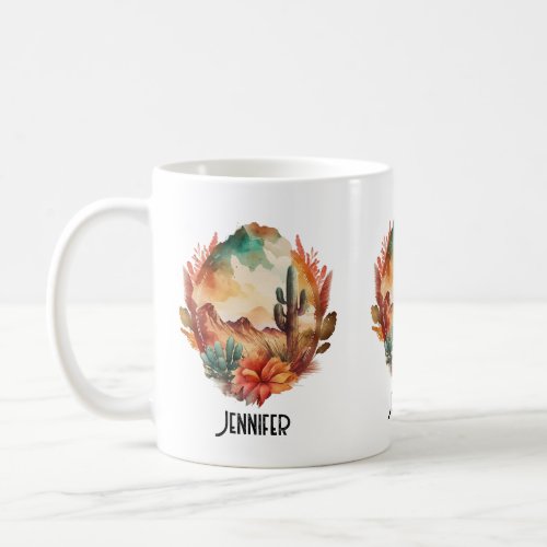 Watercolor Desert Cactus and Mountains Coffee Mug