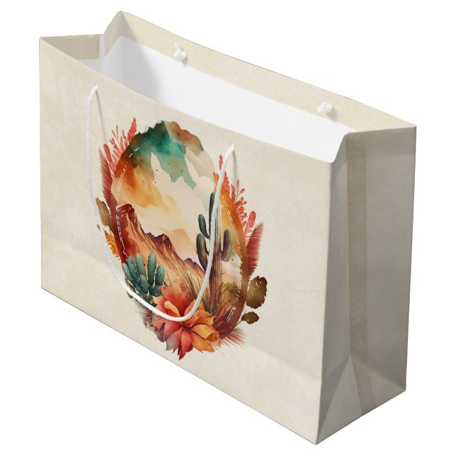 Watercolor Desert Cactus and Mountains Large Gift Bag (Front Angled)