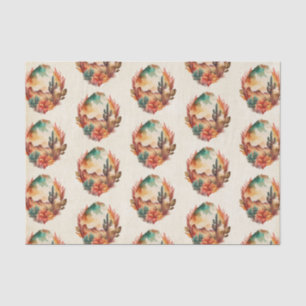 Watercolor Desert Cactus and Mountains Pattern Tissue Paper