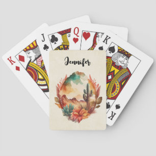 Watercolor Desert Cactus and Mountains Poker Cards
