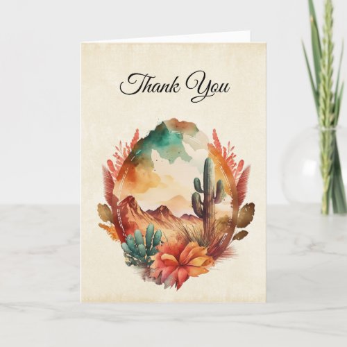 Watercolor Desert Cactus and Mountains Thank You Card