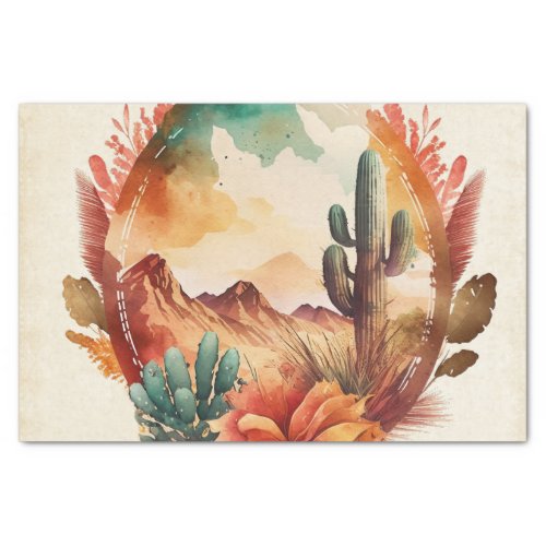 Watercolor Desert Cactus and Mountains Tissue Paper