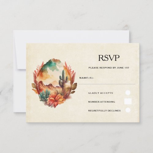 Watercolor Desert Cactus and Mountains Wedding RSVP Card