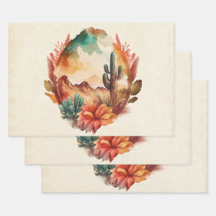 Watercolor Desert Cactus and Mountains Wrapping Paper Sheets