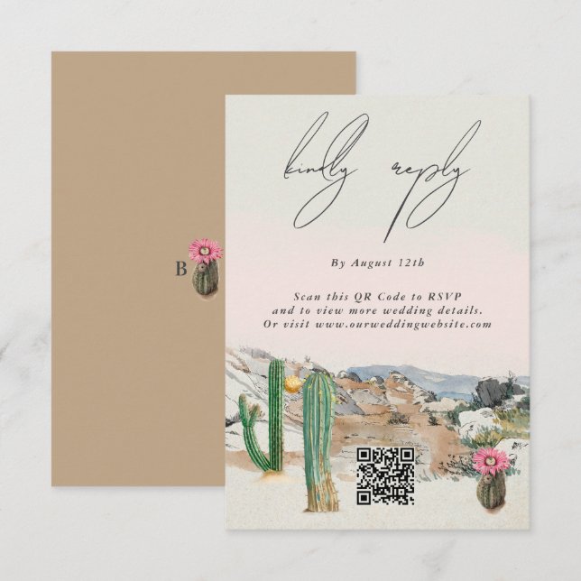 Watercolor Desert Cactus Boho Wedding Enclosure Card (Front/Back)