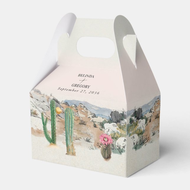 Watercolor Desert Cactus Boho Wedding Favor Boxes (Front Side)