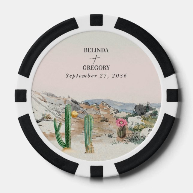 Watercolor Desert Cactus Boho Wedding Favor Poker Chips (Front)
