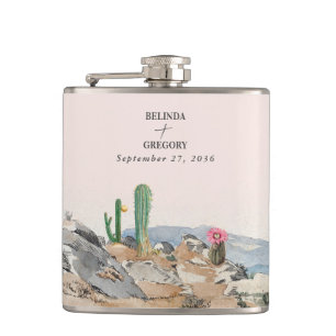 Watercolor Desert Cactus Boho Wedding Flask