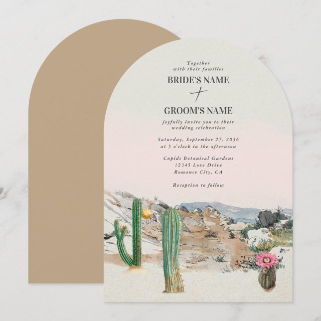 Watercolor Desert Cactus Boho Wedding Invitation (Front/Back)