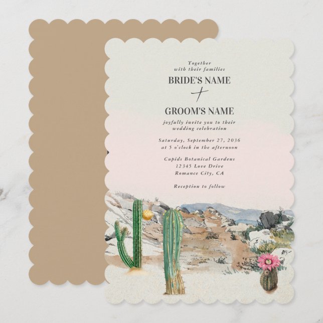 Watercolor Desert Cactus Boho Wedding Invitation (Front/Back)