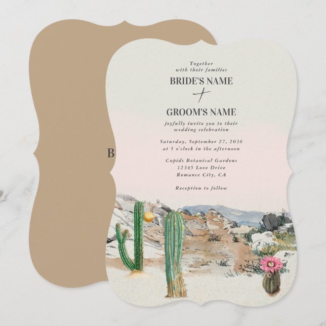 Watercolor Desert Cactus Boho Wedding Invitation (Front/Back)