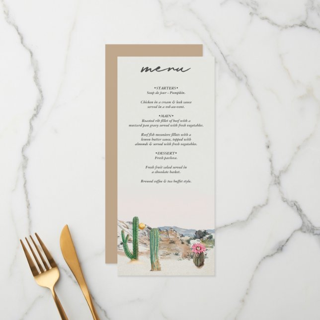 Watercolor Desert Cactus Boho Wedding Menu (Front/Back In Situ)
