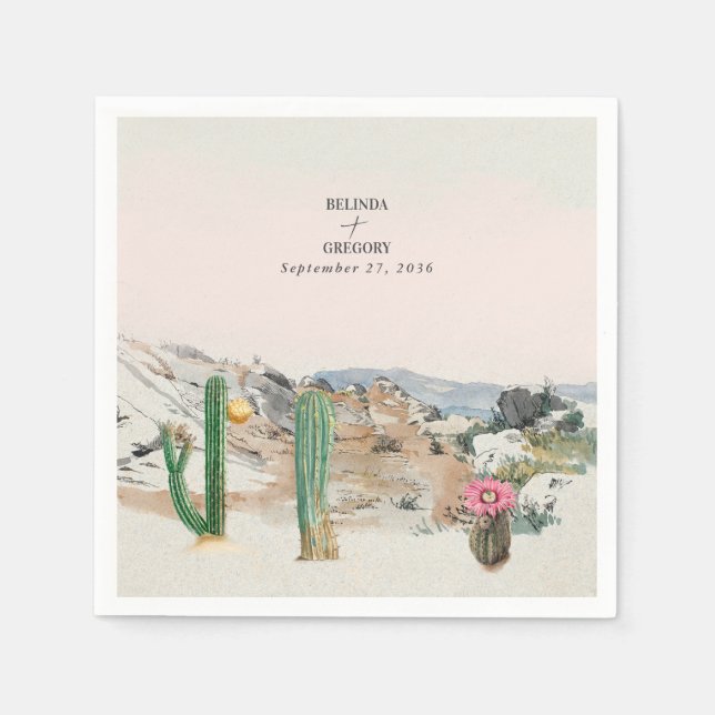 Watercolor Desert Cactus Boho Wedding Napkins (Front)