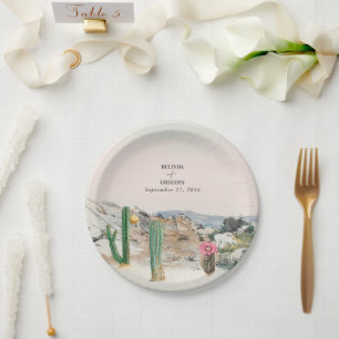 Watercolor Desert Cactus Boho Wedding Paper Plates