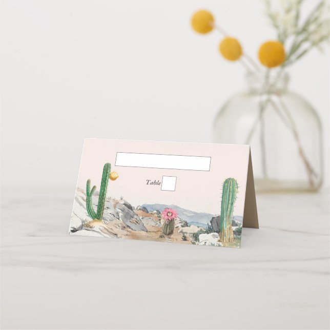 Watercolor Desert Cactus Boho Wedding Place Card (Front)
