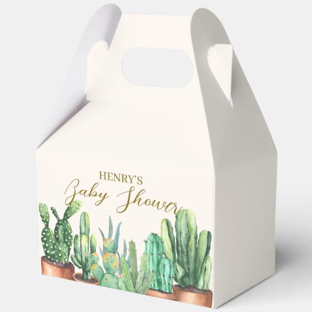 Watercolor Desert Cactus Garden Baby Shower  Favor Boxes (Back)