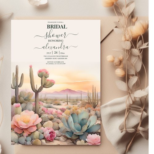 Watercolor Desert Cactus Illustrated Bridal Shower Invitation