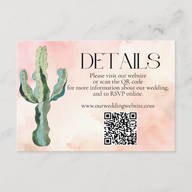 Watercolor Desert Cactus QR Code Wedding Details  Enclosure Card (Front)