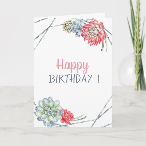 Watercolor Desert Cactus Red Succulents Birthday Card