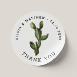 Watercolor Desert Cactus. Rustic Wedding Thank You Classic Round Sticker<br><div class="desc">Say thank you with simple desert charm using this elegant cactus themed wedding sticker. Featuring a single hand painted watercolor cactus and clean text, this design adds a soft, stylish accent to your favors, envelopes, or gift bags. Perfect for boho, rustic, or southwestern weddings. It blends natural beauty with minimal...</div>