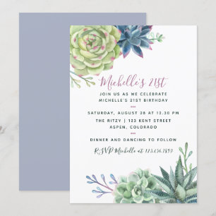 Watercolor Desert Cactus Succulents 21st Birthday Invitation