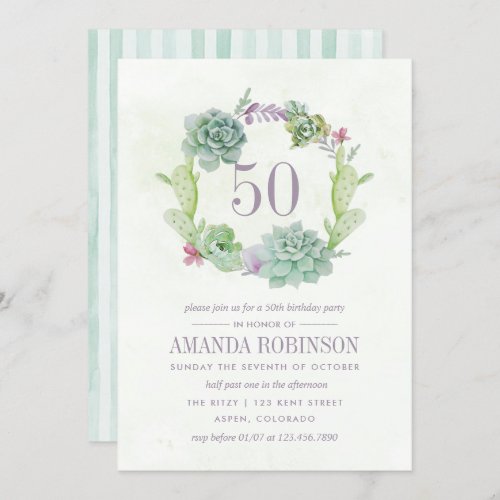 Watercolor Desert Cactus Succulents 50th Birthday Invitation