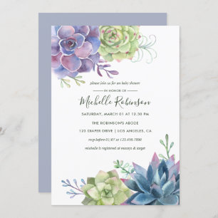 Watercolor Desert Cactus Succulents Baby Shower Invitation