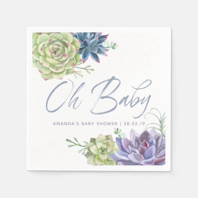 Watercolor Desert Cactus Succulents Baby Shower Paper Napkins (Front)